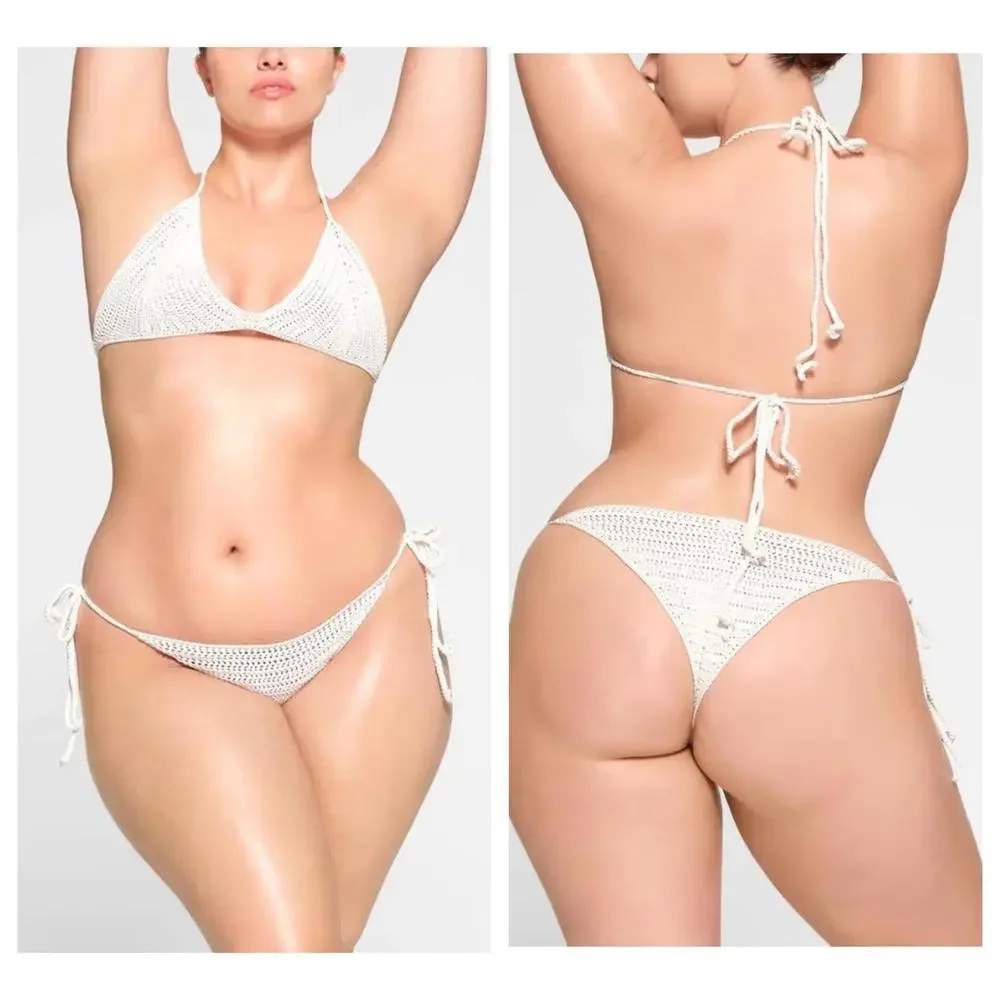NWT Skims Crochet Swim Tie Bikini Bottoms Marble Women’s XL